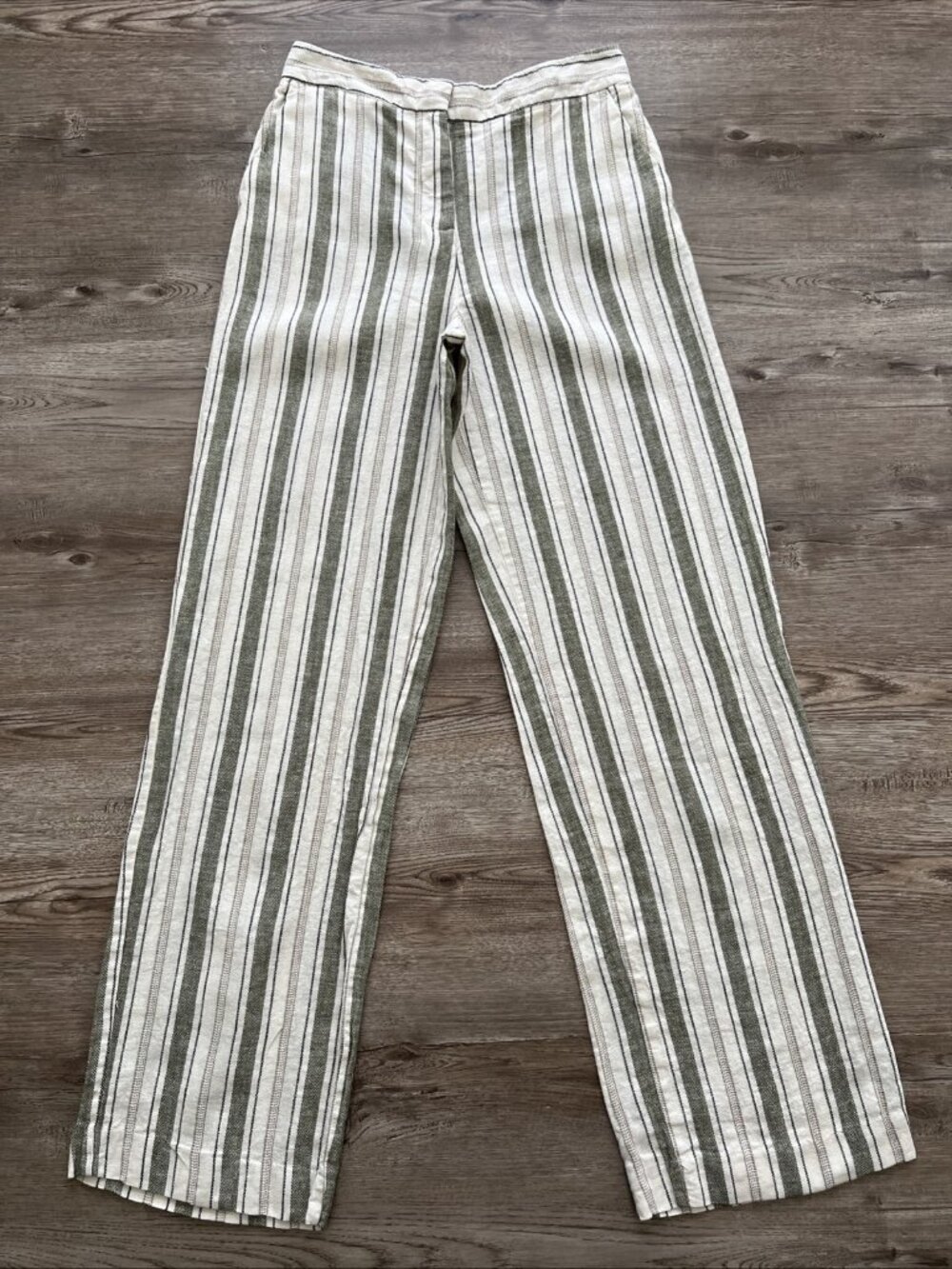 Zara Linen Blend Wide Leg Pants Womens XSmall High Waist Striped Full Length